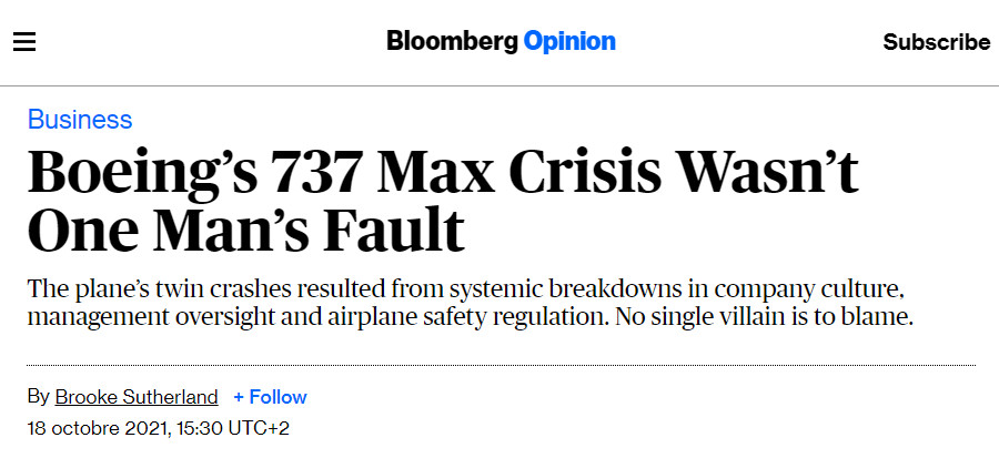 Image : agence Bloomberg sur le Boeing 737 MAX, 18 octobre 2021