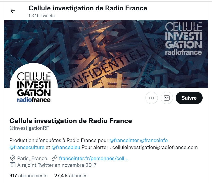 Image : compte Twitter de la cellule investigation de Radio France