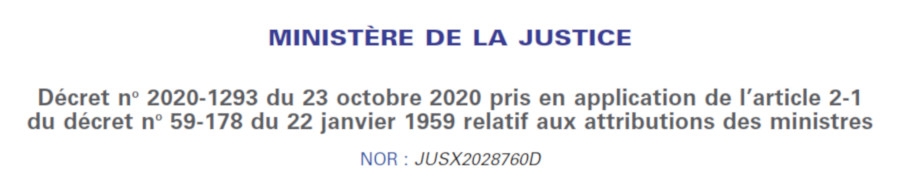 Image : décret du gouvernement du 23 octobre 2020 concernant Dupond-Moretti (titre)