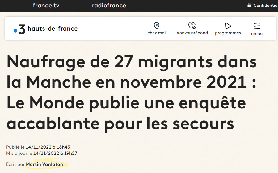 Image : France 3 (francetvinfo), 14 novembre 2022 : enquête du Monde sur un naufrage de migrants, 27 morts