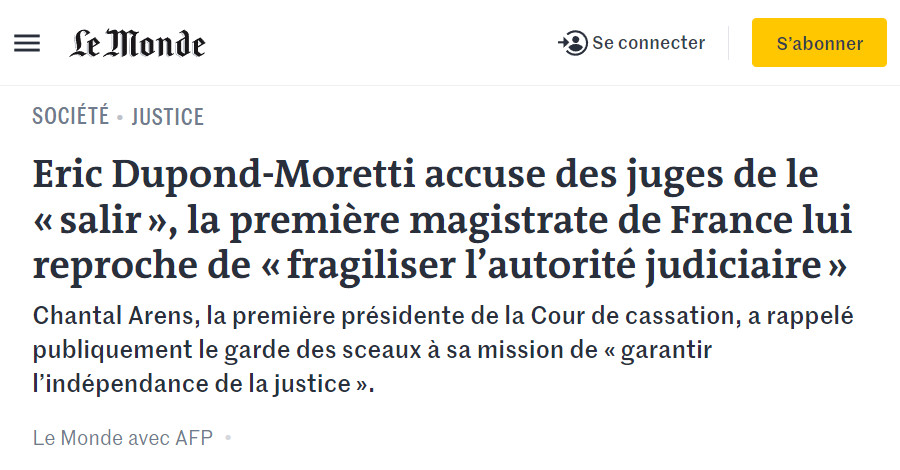 Image : Le Monde, 4 mars 2022 : Dupond-Moretti et Chantal Arens