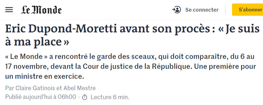 Image : « Le Monde » a rencontré Dupond-Moretti pour son procès devant la Cour de justice de la République