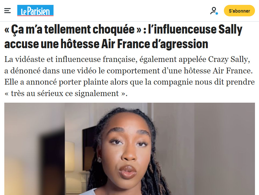 Image : Le Parisien, 23 juin 2023, sur une influenceuse qui se plaint d'Air France