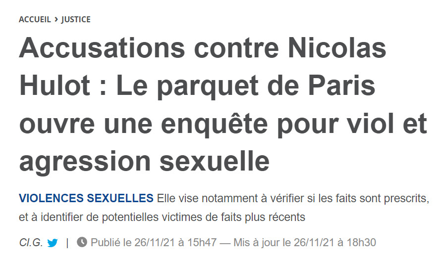 Image : 20 Minutes, 26 novembre 2011, sur Laure Beccuau (procureure de Paris) et Nicolas Hulot