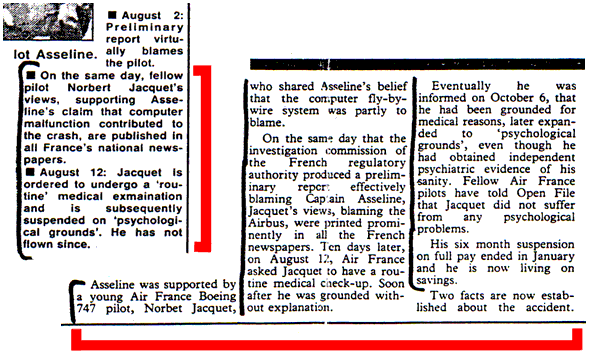 Image : The Observer (extraits), 28 mai 1989 (crash de Habsheim survenu en 1988)
