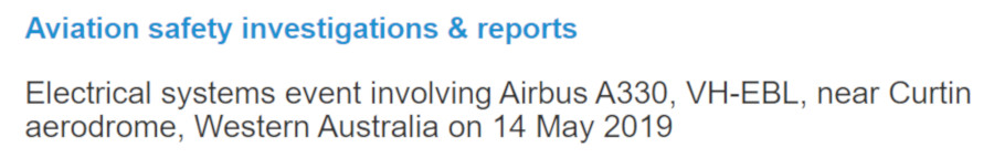 Image : Rapport australien (ATSB) du 19 juin 2020 sur un incident Airbus