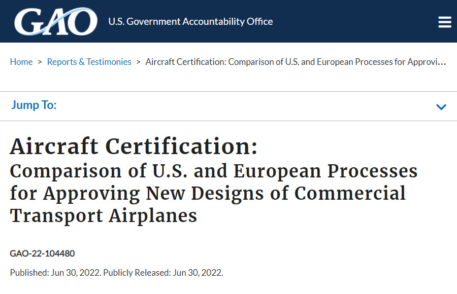 Image : Aircraft Certification: Comparison of U.S. and European Processes for Approving New Designs of Commercial Transport Airplanes