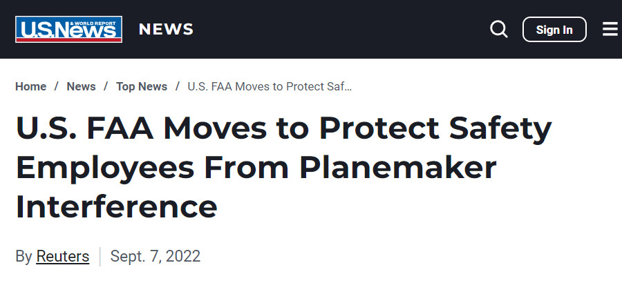 Image : U.S.News : dépêche Reuters du 7 septembre 2022 sur la protection de ceux qui s'inquiètent de problèmes de sécurité des vols